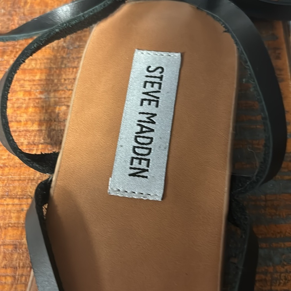 Steve Madden Black and Tan Stappy Women's Sandals - Picture 2 of 6